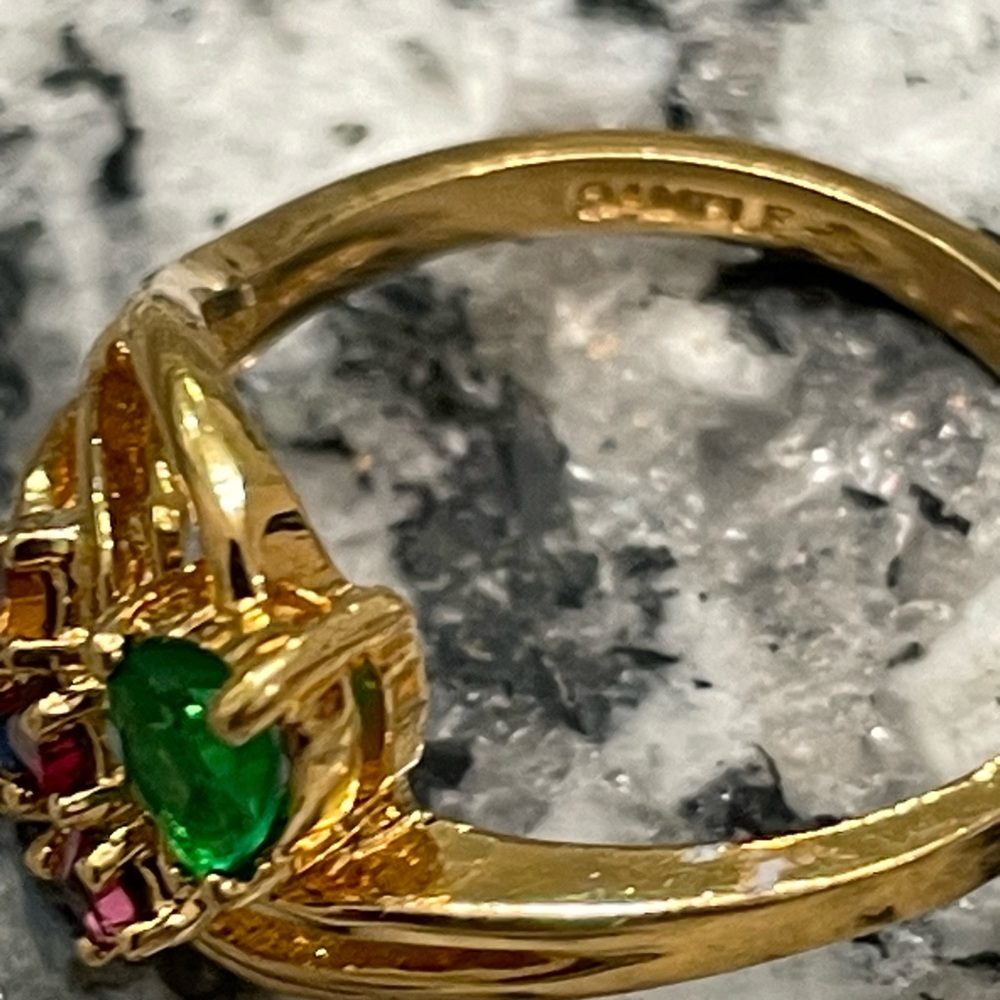 Vintage Style plated Tone Bypass Ring Sz 6.75 Multicolor Gemstone Statement Ring - Picture 7 of 11